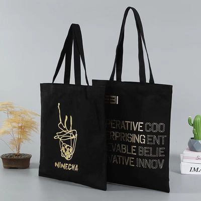 Daily School Life Custom Print Logo Reusable Plain Black Friendly Cotton Canvas Tote Bag