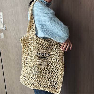 Handled Style Custom Raffia Straw Woven Tote Bag Luxury Trendy Beach Bag for Vacation