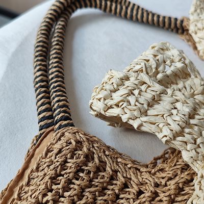 Handled Style Custom Raffia Straw Woven Tote Bag Luxury Trendy Beach Bag for Vacation