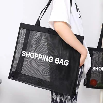 Customized Logo Reusable Storage Market Grocery Shipping Recycled Beach Net Mesh Tote Bag
