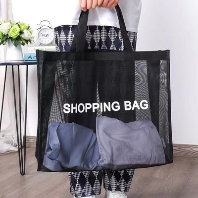 Customized Logo Reusable Storage Market Grocery Shipping Recycled Beach Net Mesh Tote Bag