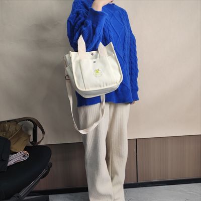Custom Logo Print Crossbody Canvas Bag Mini Tote Shopping Bag Handbag with Large Capacity