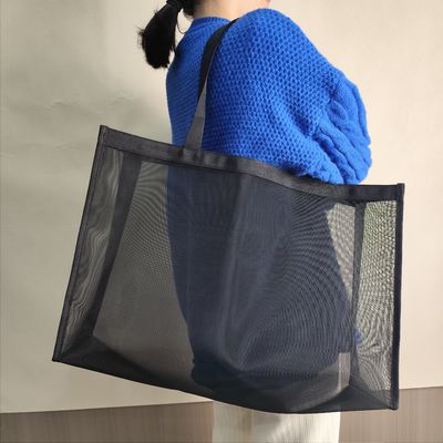 Large Capacity Custom Logo Print Black Mesh Tote Bag for Market Shopping and Beach
