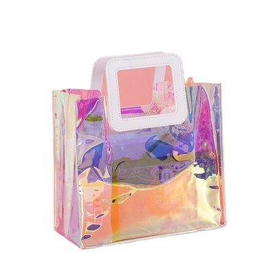 Stylish Reusable PVC Laser Transparent Holographic Tote Bag for BEACH BAG Enthusiasts