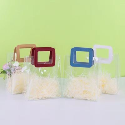 Leather Handle PVC Clear Transparent Tote Bag for Customized Logo Gift Packaging