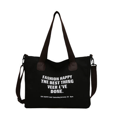 Daily School Life Letter Print Cotton Tote Bag for Women Crossbody Canvas Shopping Bag