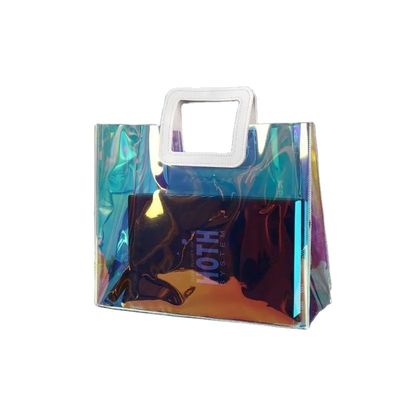 Open Closure Custom Clear PVC Gift Iridescent Tote Cosmetic Bag for Fashionable Look