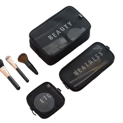 Handled Style Waterproof Transparent Nylon Mesh Custom Logo Large Makeup Cosmetic Bag