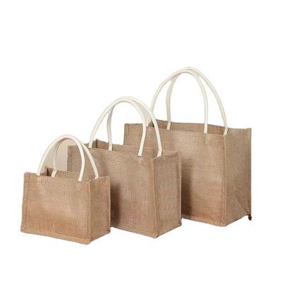 Gifts Custom Logo Shopping Bag in Natural Eco-Friendly Burlap Jute for Reusable Tote
