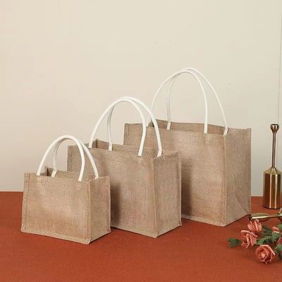 Gifts Custom Logo Shopping Bag in Natural Eco-Friendly Burlap Jute for Reusable Tote