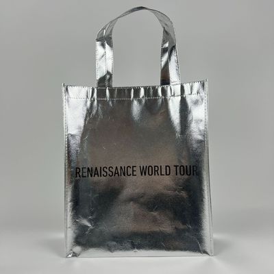 Eco Friendly Shopping Bag Gold Lamination Metallic Silver Non Woven Bag With Custom Logo