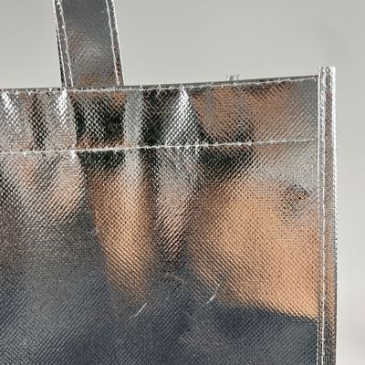 Eco Friendly Shopping Bag Gold Lamination Metallic Silver Non Woven Bag With Custom Logo