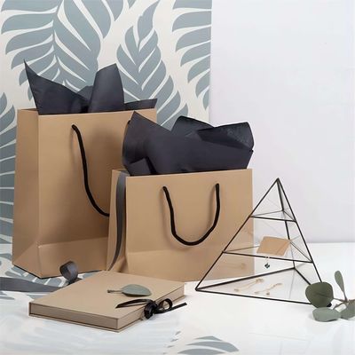 Handled Style Custom Private Logo Printed Black Paper Tote Bag for Personalized Gift