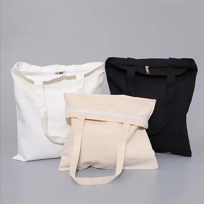 Custom Design Natural Color 100% Cotton Canvas Tote Bag With Zipper for Eco Shopping