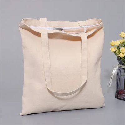 Custom Design Natural Color 100% Cotton Canvas Tote Bag With Zipper for Eco Shopping
