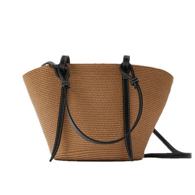 Outdoor Large Capacity Straw Beach Bag Vintage Handmade Woven Shoulder Bag Raffia Rattan Bags