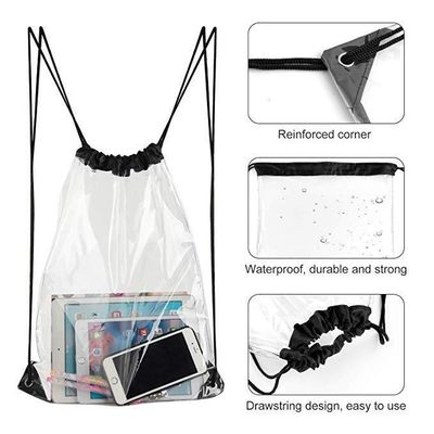 Custom Printed Waterproof Transparent PVC Clear Backpack Drawstring Pouch Bag for Gifts