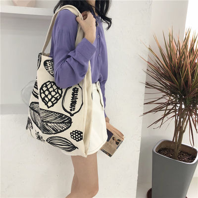 Style Leaf Printing Thick Canvas Bag Large Capacity Grocery Shopping with Customized Logo