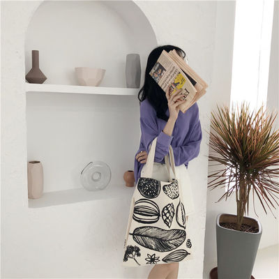 Style Leaf Printing Thick Canvas Bag Large Capacity Grocery Shopping with Customized Logo