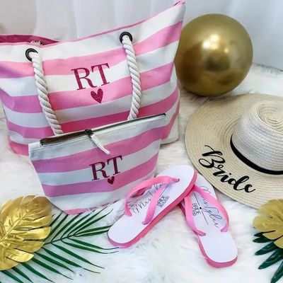 Customized Logo Canvas Stripe Tote Bag for Summer Beach School Bag Trolley Arrival