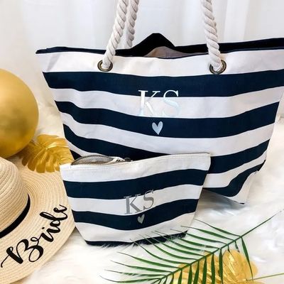 Customized Logo Canvas Stripe Tote Bag for Summer Beach School Bag Trolley Arrival