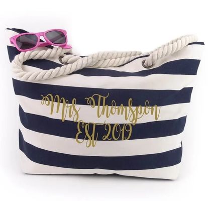 Customized Logo Canvas Stripe Tote Bag for Summer Beach School Bag Trolley Arrival
