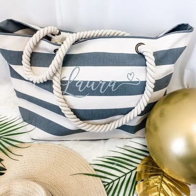 Customized Logo Canvas Stripe Tote Bag for Summer Beach School Bag Trolley Arrival
