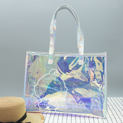 Eco-friendly Custom Logo Clear Transparent Waterproof PVC Tote Bag with Zipper and Pocket