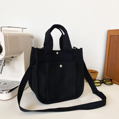 Gifts Durable Cotton Canvas Shopping Tote Bag with Crossbody Strap and Multiple Pockets
