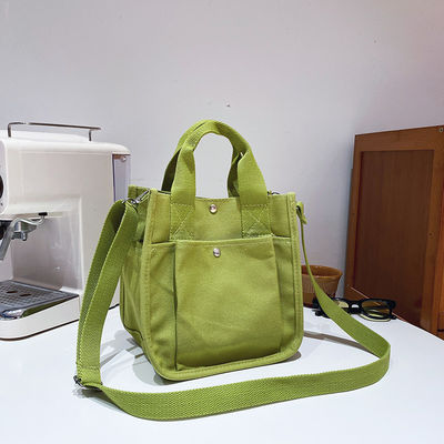 Gifts Durable Cotton Canvas Shopping Tote Bag with Crossbody Strap and Multiple Pockets