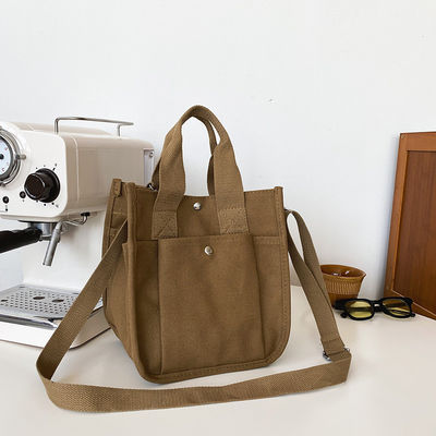 Gifts Durable Cotton Canvas Shopping Tote Bag with Crossbody Strap and Multiple Pockets