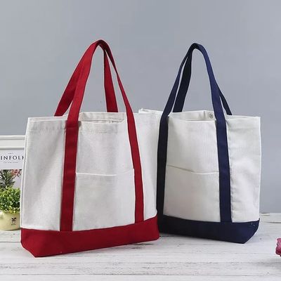Custom Large Cotton Canvas Shopping Bag with Zipper Closure