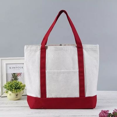 Custom Large Cotton Canvas Shopping Bag with Zipper Closure
