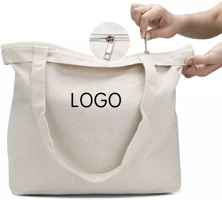 Custom Logo Printed Large Plain Organic Shopping Tote Bag with Pocket Customized Logo