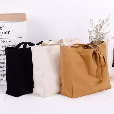 Silk Screen Printed Eco Canvas Bag Ladies Shopping Tote With Pockets and Letter Pattern