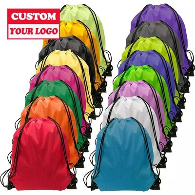 Customized Medium Size Polyester Nylon Drawstring Backpack for Silk Screen Printing