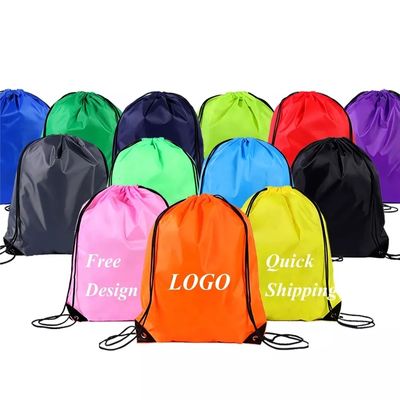 Customized Medium Size Polyester Nylon Drawstring Backpack for Silk Screen Printing