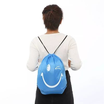 Customized Medium Size Polyester Nylon Drawstring Backpack for Silk Screen Printing