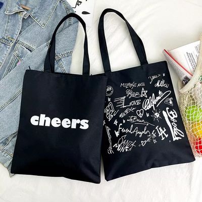 Custom Logo Korean Female Student Large-capacity Simple Shoulder Tote Cotton Canvas Bag