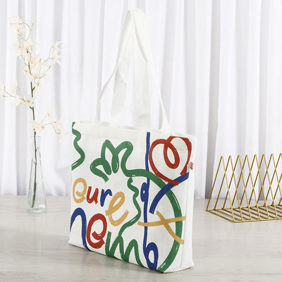 Custom Silk Screen Printed Cotton Canvas Shopping Tote Bag with Logo and Letter Pattern