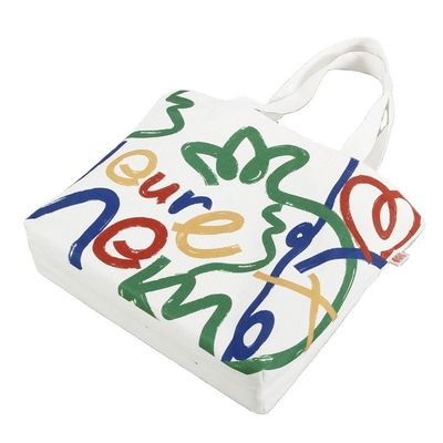 Custom Silk Screen Printed Cotton Canvas Shopping Tote Bag with Logo and Letter Pattern
