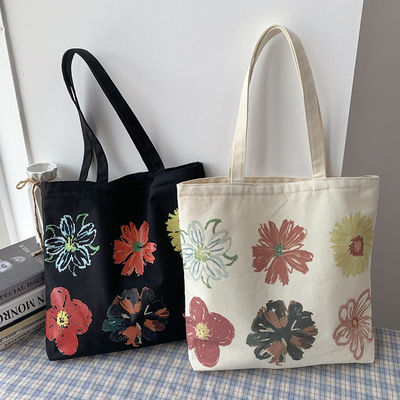 Contemporary Women's Handled Style Customized Canvas Tote Bag with Flower Printing