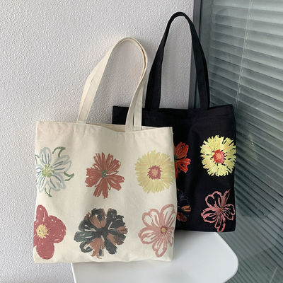 Contemporary Women's Handled Style Customized Canvas Tote Bag with Flower Printing