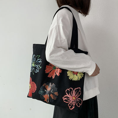 Contemporary Women's Handled Style Customized Canvas Tote Bag with Flower Printing