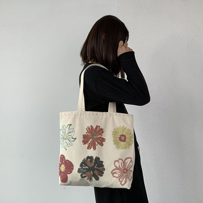 Contemporary Women's Handled Style Customized Canvas Tote Bag with Flower Printing