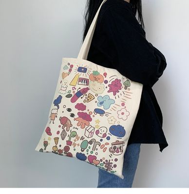 Cartoon Print Canvas Tote Bag for Daily School Life Eco Friendly and Customized Color