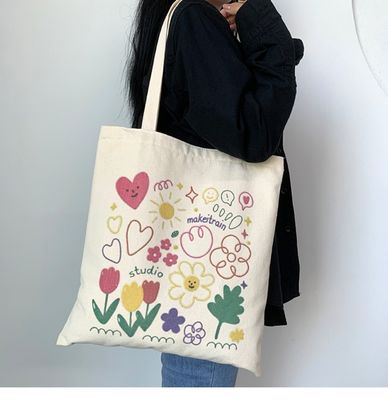 Cartoon Print Canvas Tote Bag for Daily School Life Eco Friendly and Customized Color
