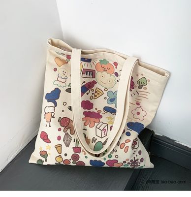 Cartoon Print Canvas Tote Bag for Daily School Life Eco Friendly and Customized Color