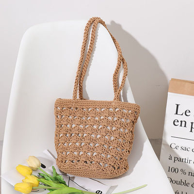 Simple Casual Lady Summer Straw Handmade Bucket Bag for Women Beach Vacation Shoulder Bag