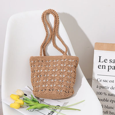 Simple Casual Lady Summer Straw Handmade Bucket Bag for Women Beach Vacation Shoulder Bag